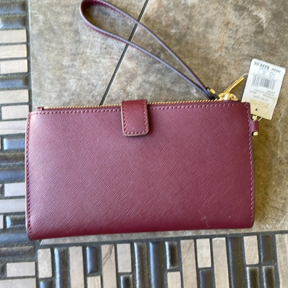 Michael Kors Jet Set Travel Large Double Zip Wristlet Wallet Dark Cherry Leather - Picture 5 of 16